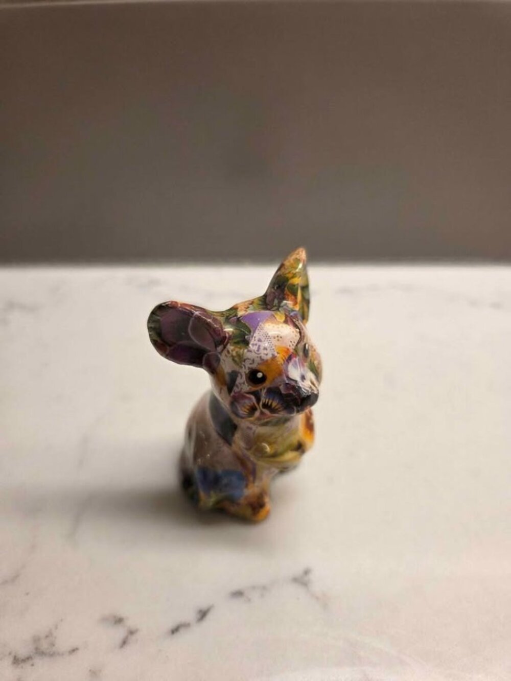 Joan Baker designs patchwork dog figurine